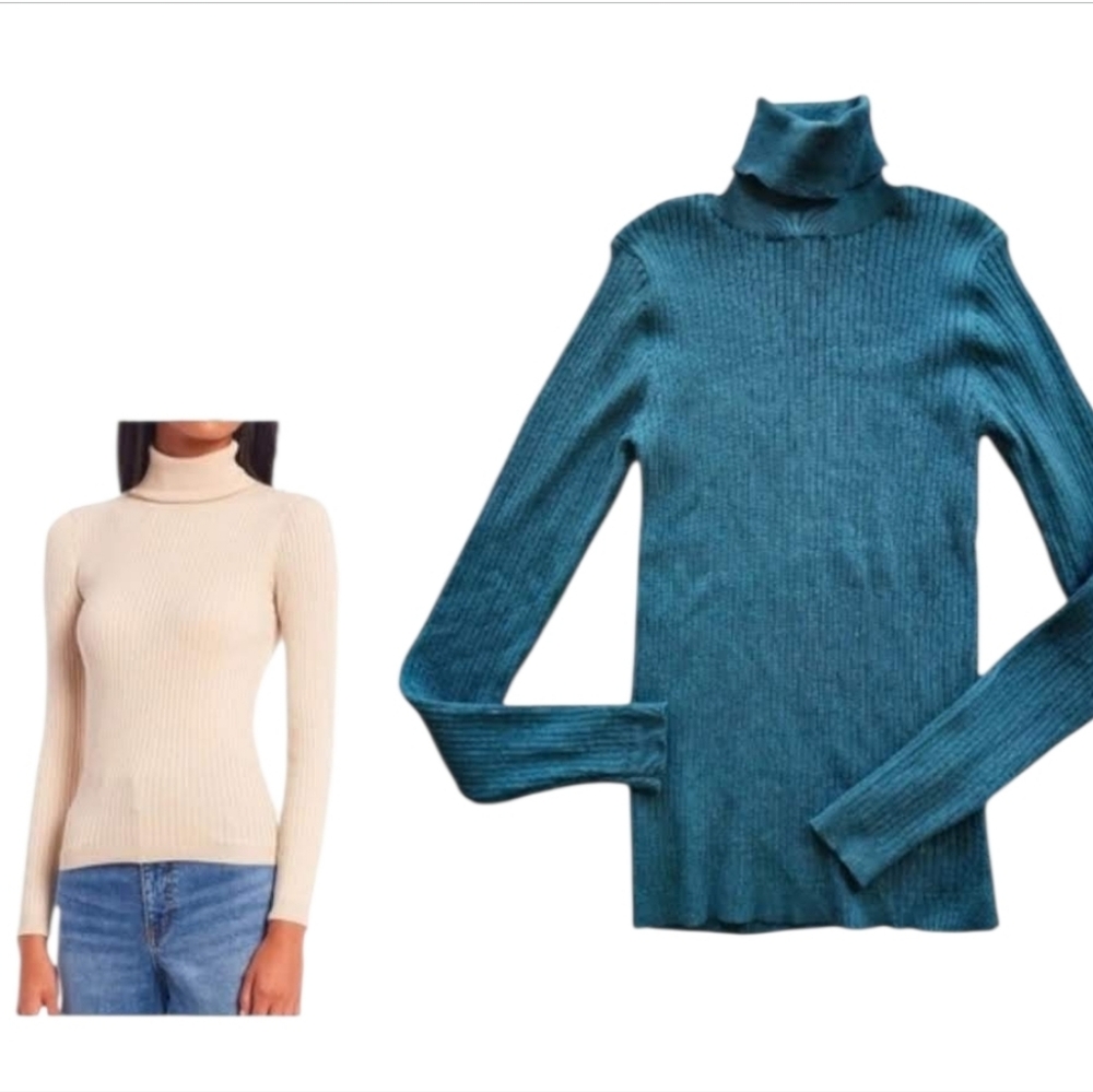 Copper Key Deep Teal Ribbed Turtleneck Sweater
